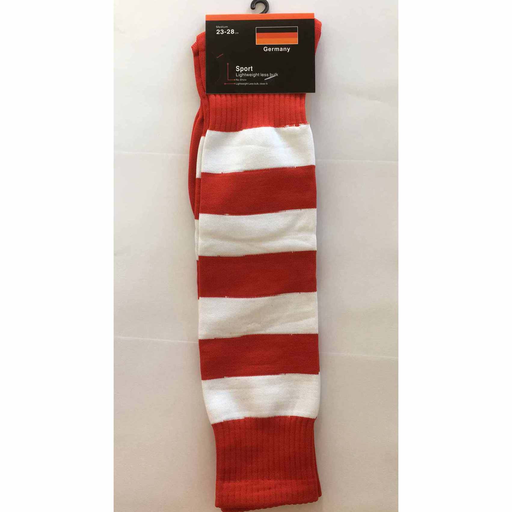 brown and white striped knee socks